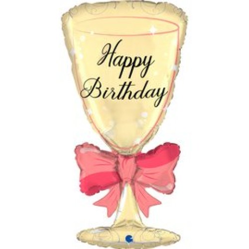 Grabo Happy Birthday glass with ribbon foil balloon 91cm