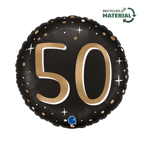 Round 50th birthday party inflatable with sparkles
