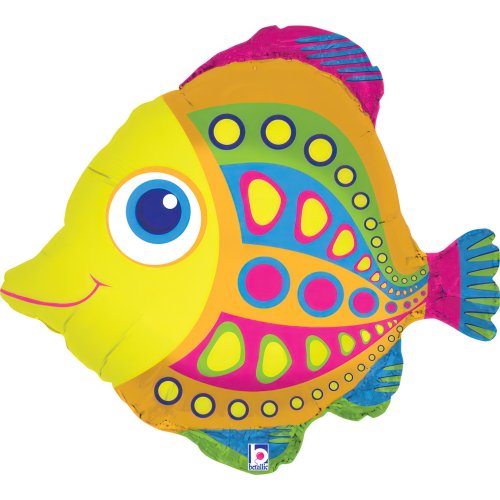22 inch tropical fish shaped inflatable yellow and blue
