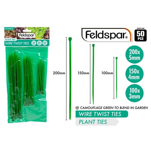 Pack of 50 green cable ties assorted sizes