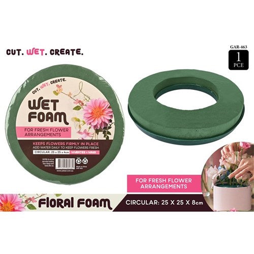 Wet floral foam ring with stand 4x25cm for fresh flower arrangements