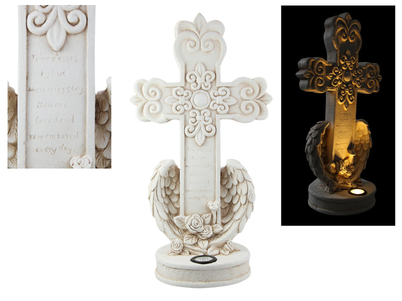 Solar powered cream garden cross