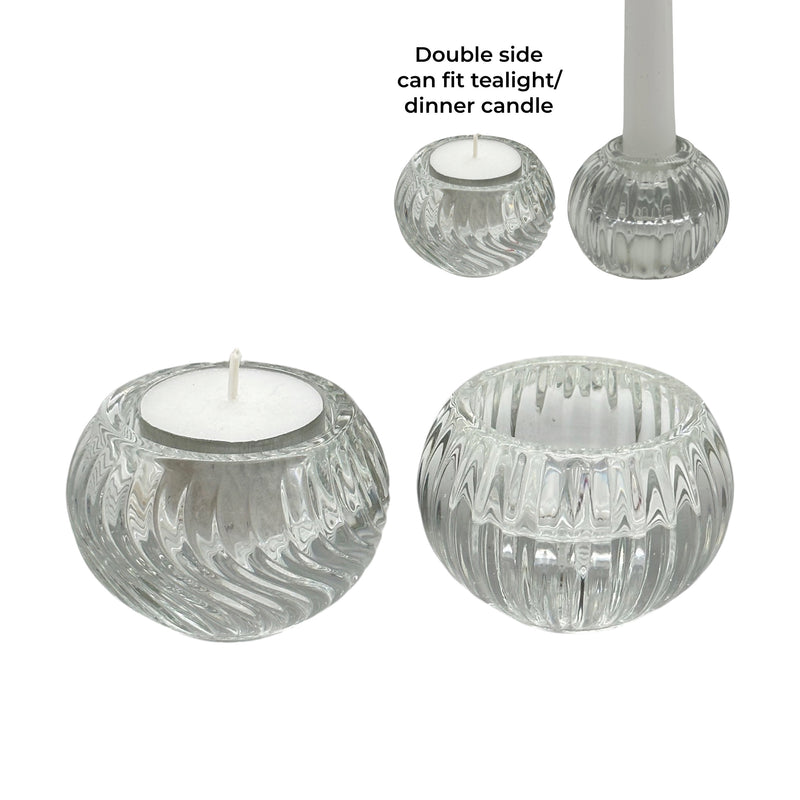 Clear patterned glass candle holder, 6.5 x 4.5 cm, assorted