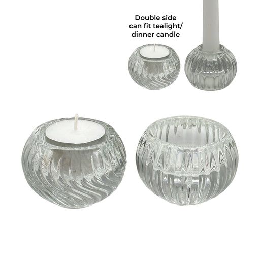 Clear patterned glass candle holder, 6.5 x 4.5 cm, assorted