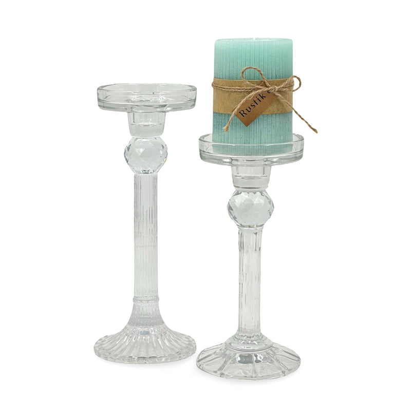 Clear crystal look glass candle holder, 9 x 21.5 cm, assorted