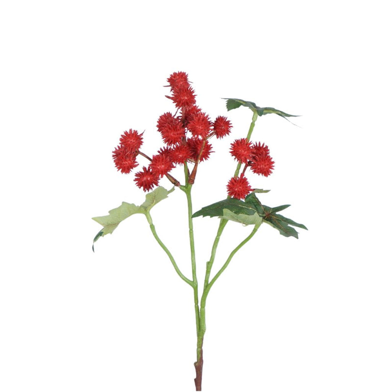 Red ricinus artificial floral stem 42cm decorative flower