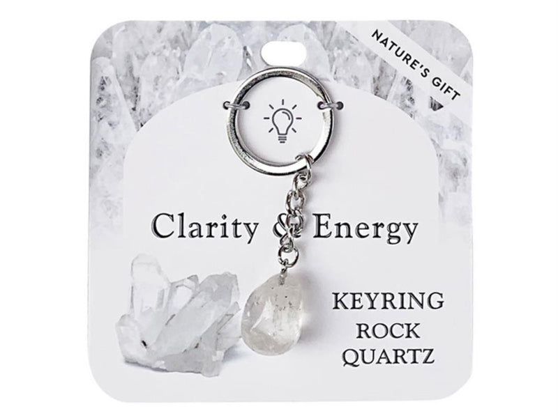 Clear rock quartz gemstone key ring