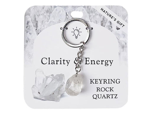 Clear rock quartz gemstone key ring