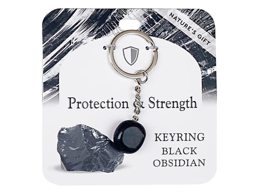 Black obsidian gemstone key ring