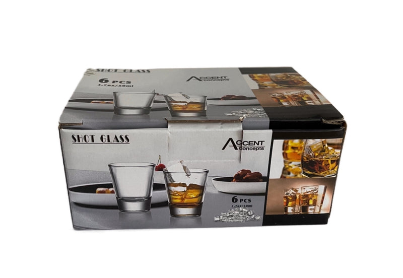 Pack of six 50 ml fat bottom shot glasses in colour box