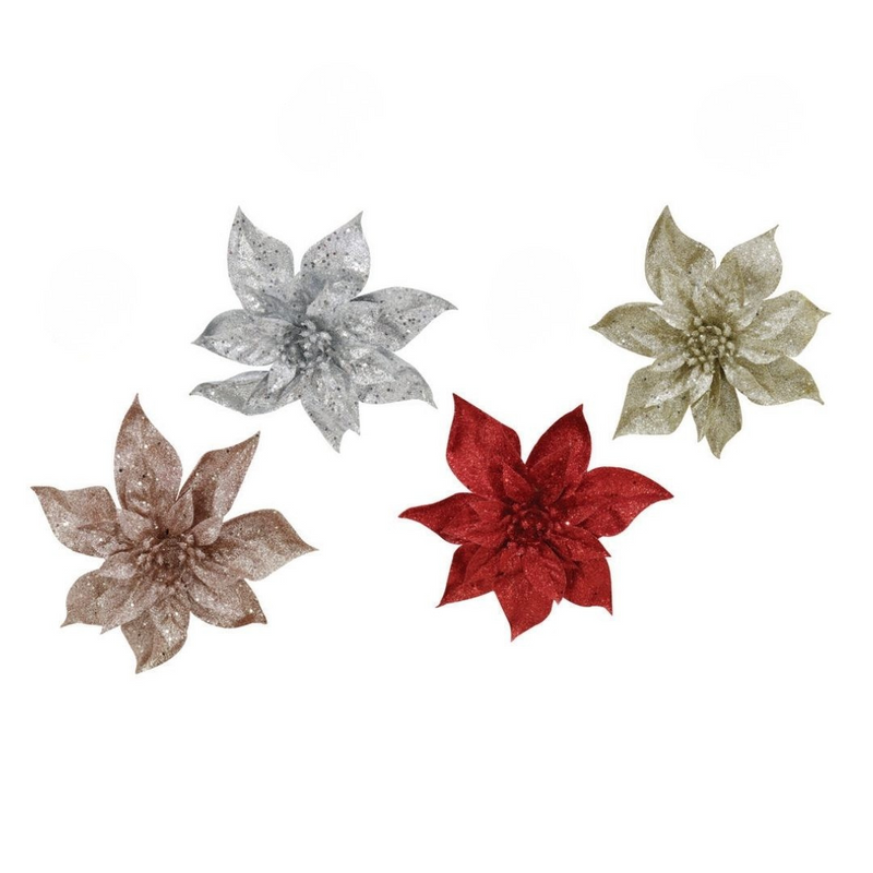 GLITTER POINSETTIA CLIP 20cm