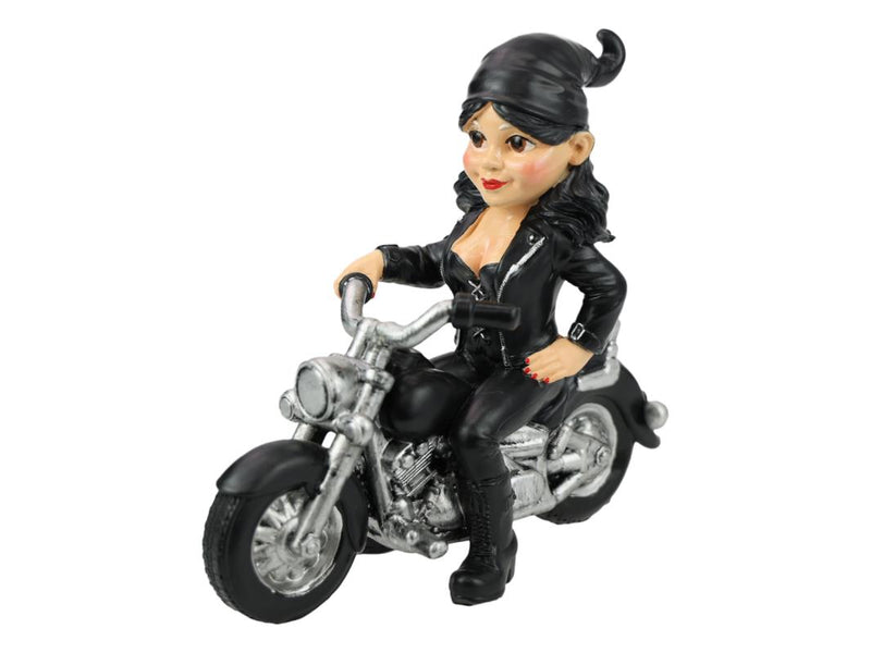 Biker chick on black motorbike ornament 19cm