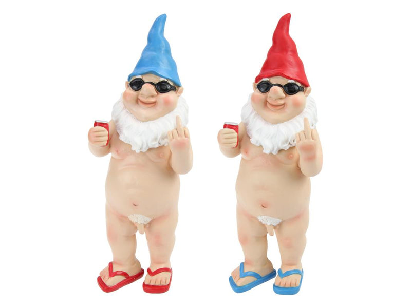 Standing Naked Gnome Giving Bird 2 Assorted 29cm