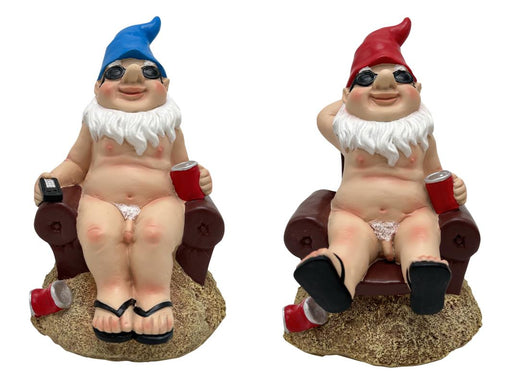 Naked gnome on couch figurine assorted