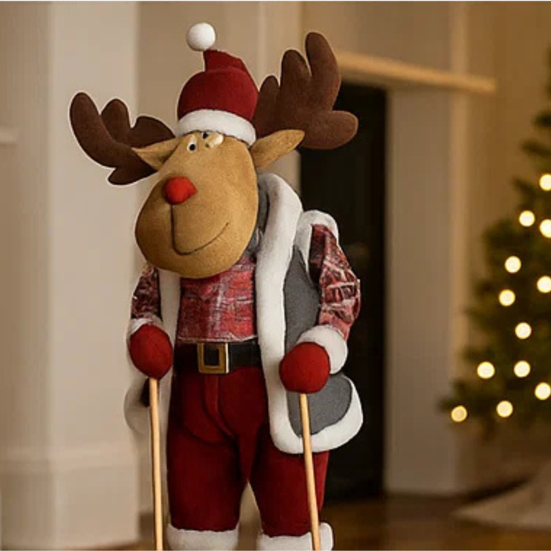 Plush Skiing Reindeer 91cmH