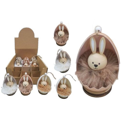 Rabbit inside egg hanging decoration neutral colors