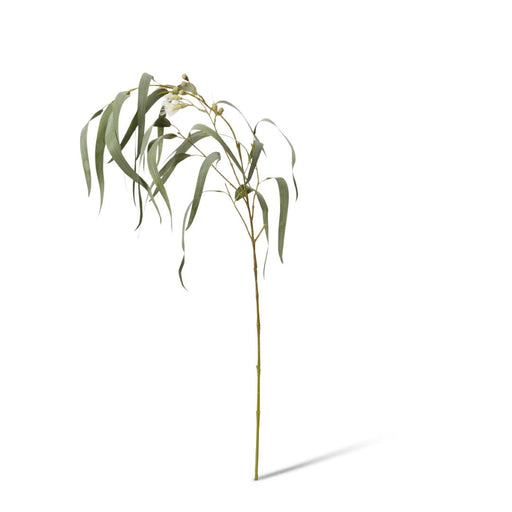 Artificial white and grey green eucalyptus flowering spray 112cm