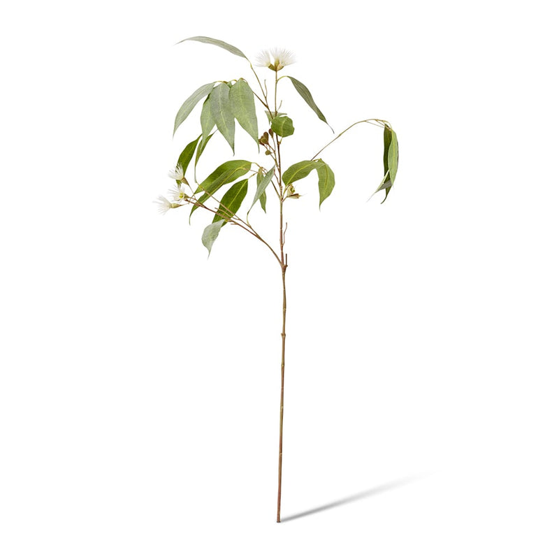 Artificial white and green eucalyptus flowering spray 91cm