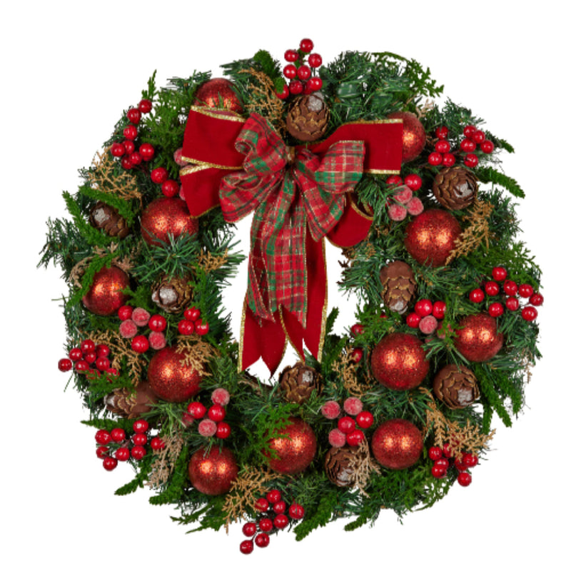Ronis Christmas Wreath Berries & Baubles 71cm