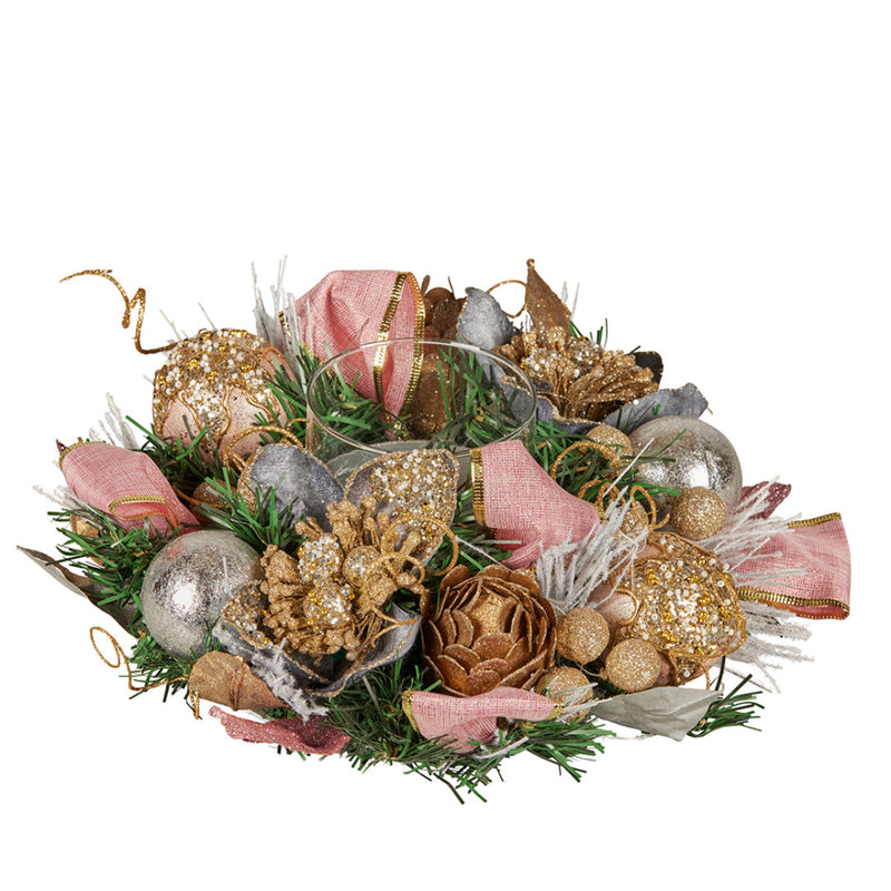 Ronis Centrepiece with Hurricane Glass Christmas Blush 26cmW