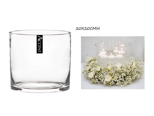 Clear glass cylinder vessel, 20 x 20 cm, round