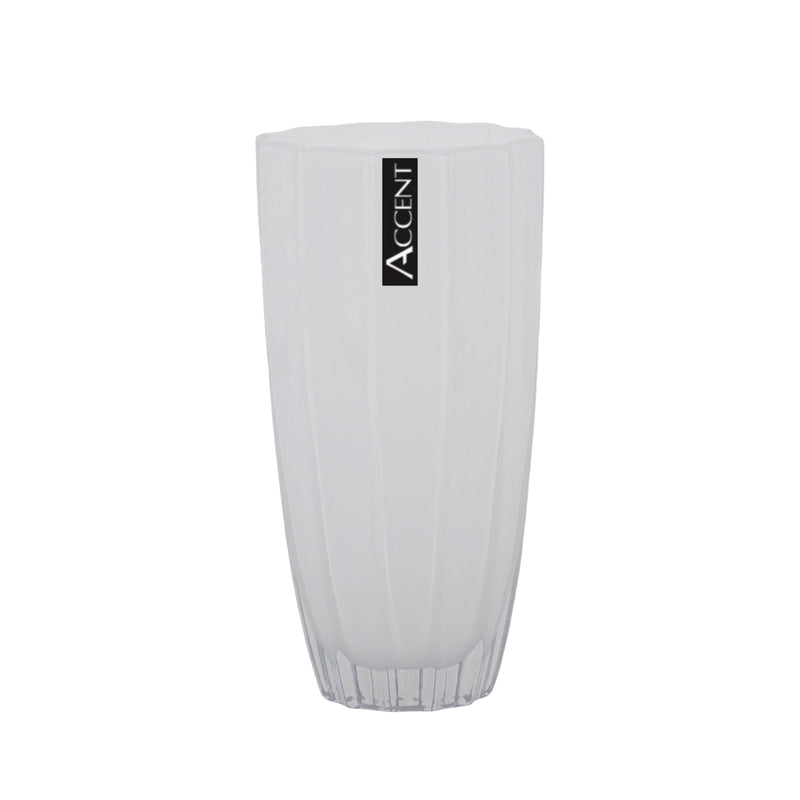 White concave ripple round vessel, 13 cm diameter x 25.5 cm high