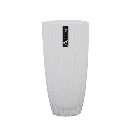 White concave ripple round vessel, 13 cm diameter x 25.5 cm high