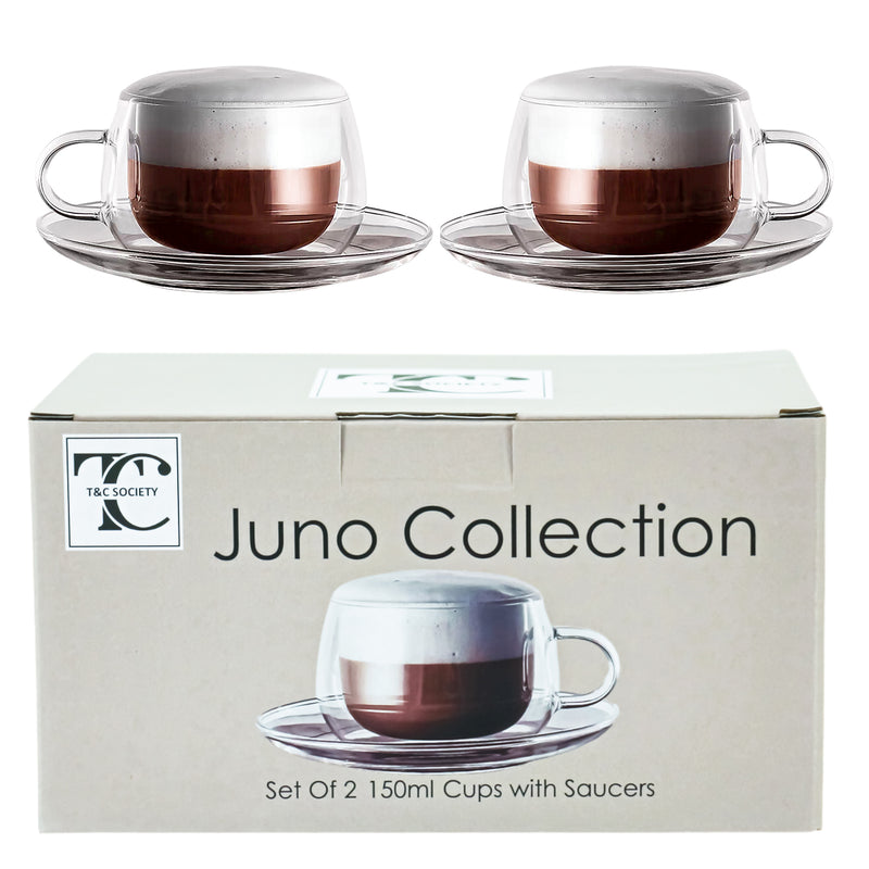 Kitchen Tableware Clear Cup & Saucer 150Ml Set Of 2