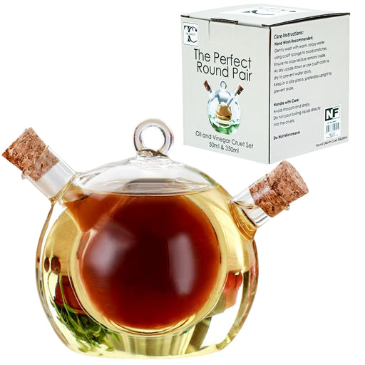 Round glass oil and vinegar dispenser