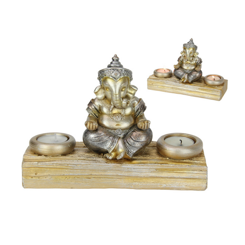 Ronis Ganesh On Double Tealight Holder 14cm