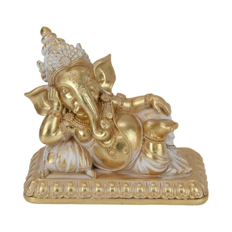 Ganesh in Gold Finish Laying 17cm decorative statue