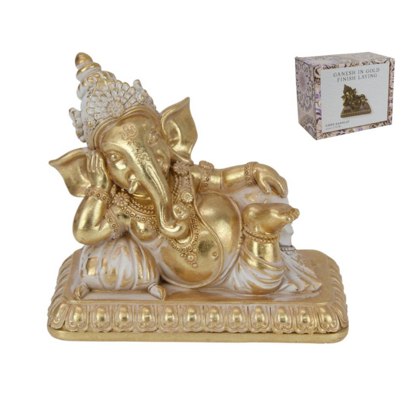 Ganesh in Gold Finish Laying 17cm decorative statue