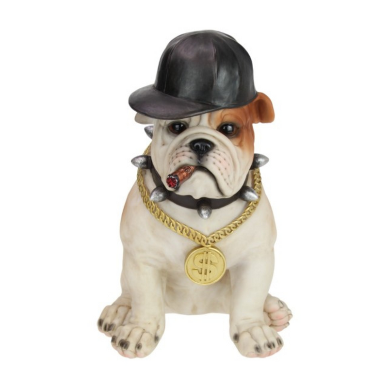 Ronis Gangster Sitting Bull Dog with Gold Chains 35cm