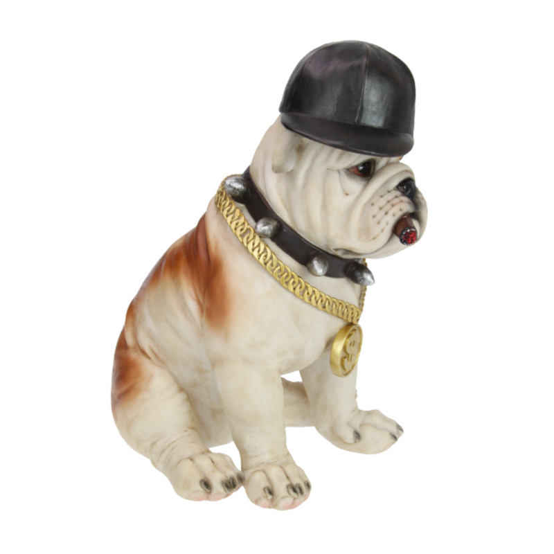 Ronis Gangster Sitting Bull Dog with Gold Chains 35cm