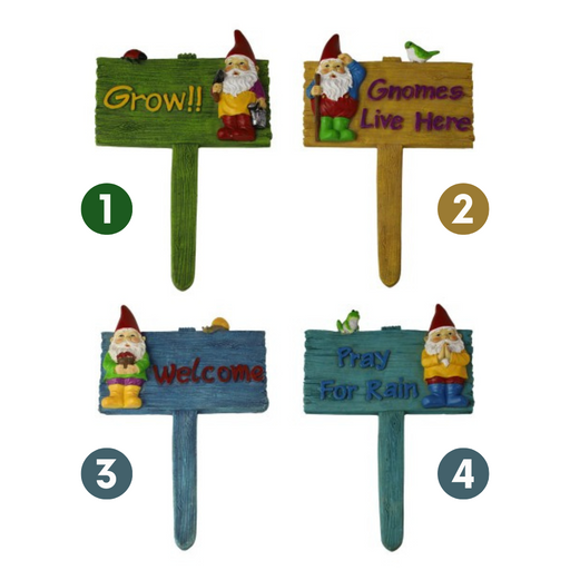 Ronis Garden Gnome Stake with Wording 18cm 4 Asstd