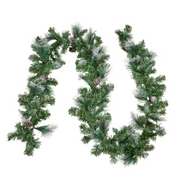 274cm Bayville Pine garland with warm white battery-operated LED lights for Christmas stair or mantel decoration