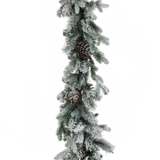 Snowy Dorchester Christmas Garland 274cm with twinkle warm white LED lights and frosted snowy finish, perfect for mantel and staircase décor.
