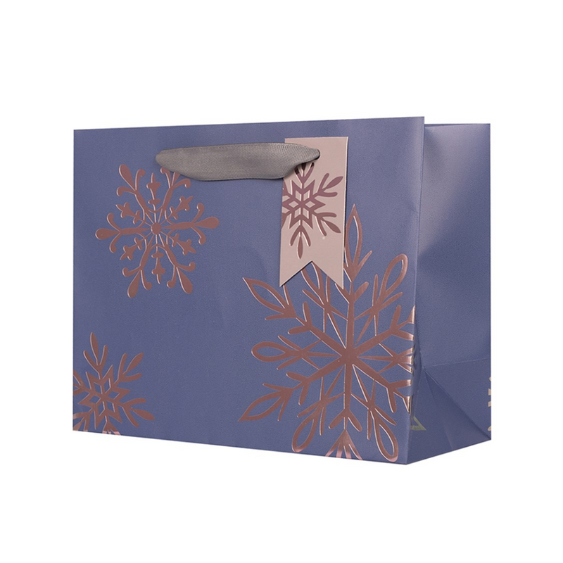 Large landscape gift bag with sparkling snowflake design and ribbon handles – 32x12.7x26cm