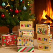 Set of 4 retro carnival-style Christmas gift boxes with foil finish