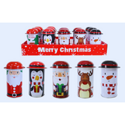Mini 11cm gift cylinder tins with assorted festive Christmas designs