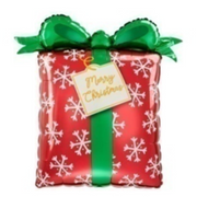 49x69cm Christmas foil balloon shaped like a gift box with bow – perfect for festive décor and party displays