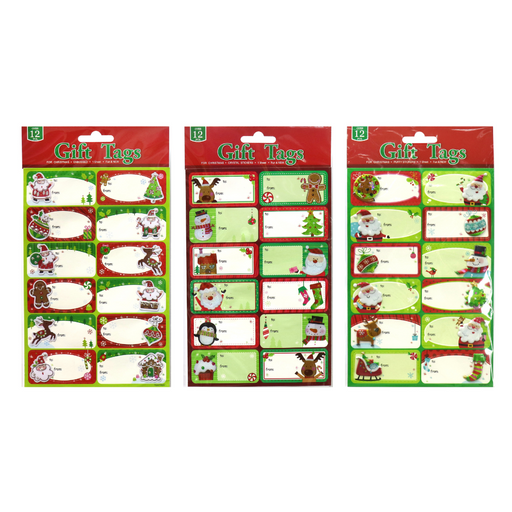 Gift Tags S Adhesive Deluxe 12pk 3 Asstd