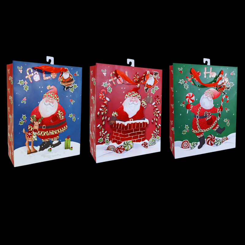 Ronis Giftbag Santa Candycane Embossed Foil Large Assorted
