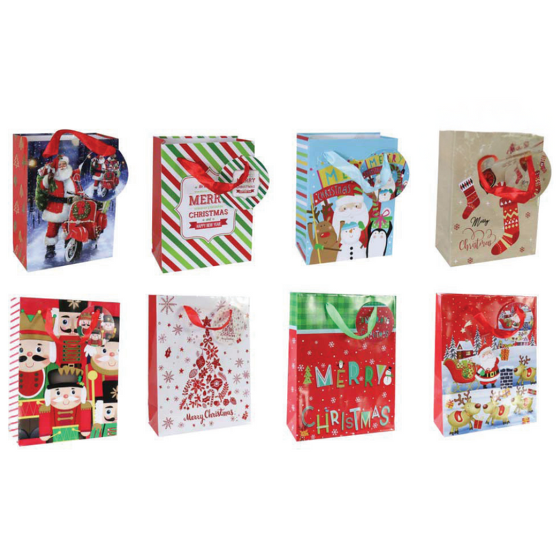 Small assorted printed Christmas gift bag mega mix for stocking fillers, Secret Santa and festive presents