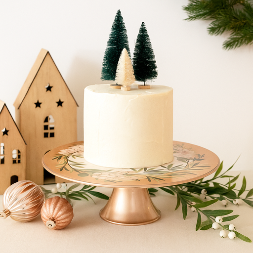 Gilded Christmas melamine cake stand with gold detailing, 29x10cm