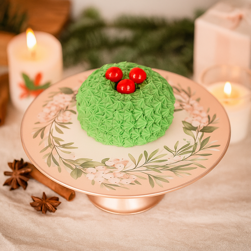 Gilded Christmas melamine cake stand with gold detailing, 29x10cm