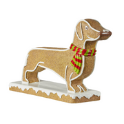 Gingerbread-style Christmas dog display with candy cane details and red scarf, 81cm long