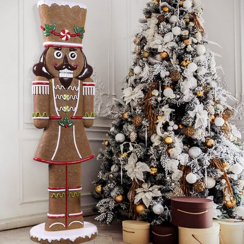 183cm tall gingerbread-themed Christmas nutcracker with candy and icing details