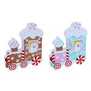 Gingerbread Pastel Train Engine Assorted in pastel colors, whimsical Christmas tabletop decoration.