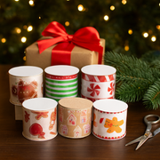 Assorted gingerbread-themed Christmas ribbon, 60mm wide and 2.7m long, ideal for gift wrapping and holiday décor
